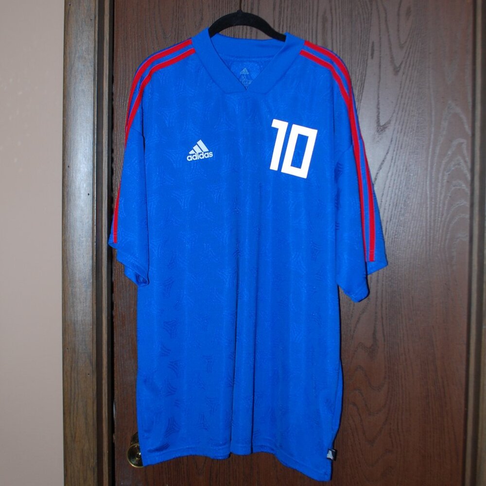 Adidas #10 Blue V-neck Shirt w/Red Stripes - XL